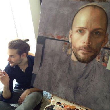 Joel painting an impressively realistic portrait